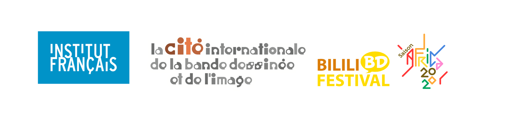 Logo de l'Institut Français et de la Cité internationale de la bande dessinée et de l'image ainsi que Bilili BD Festival